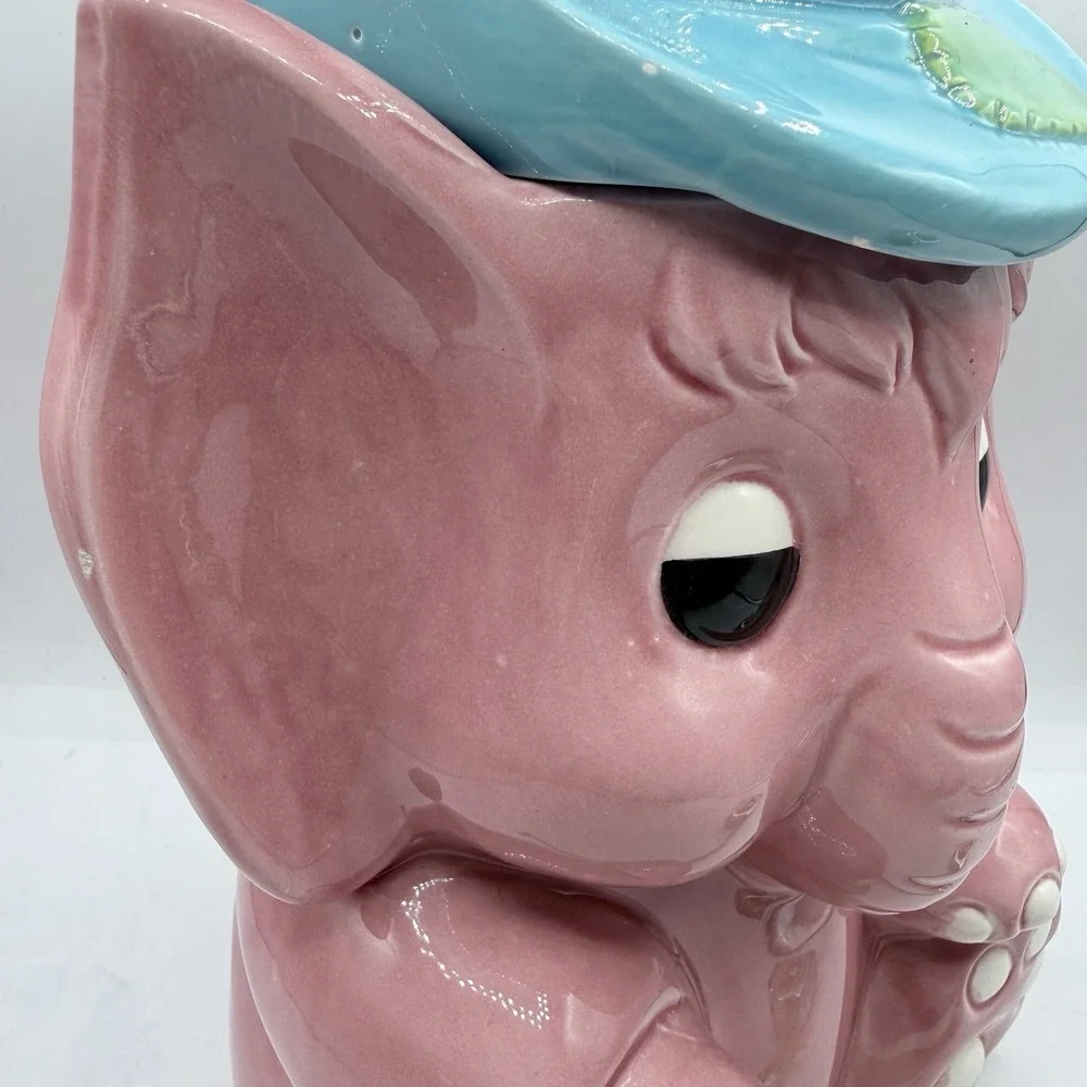 Vintage Pink Elephant Cookie‎ Jar Top Hat Ceramic Kitsch MCM 1950s Rare 12